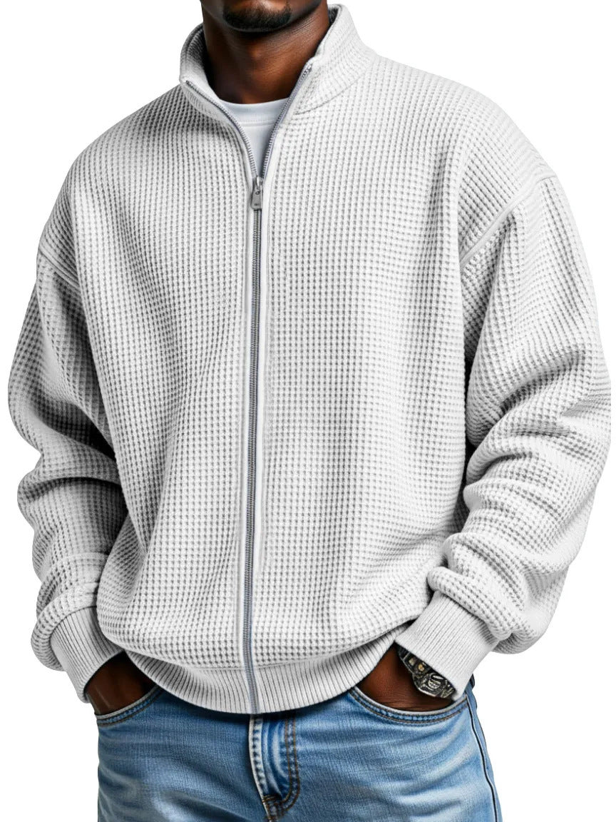 Ivor | Mens Waffle Jacket Stand Collar Zip Up Casual Jacket
