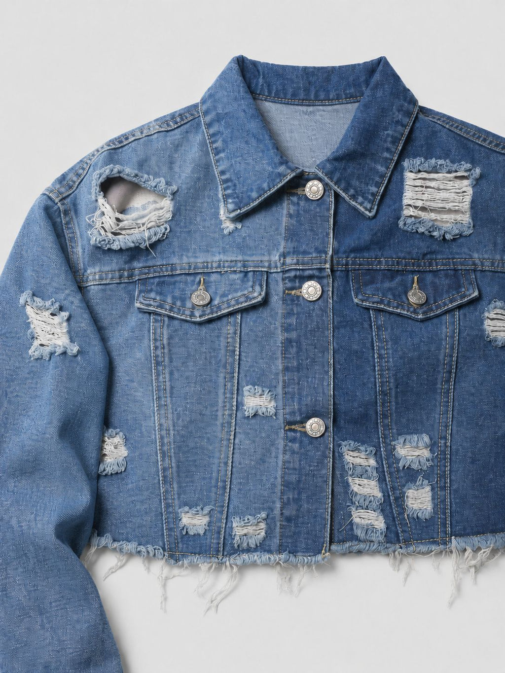 Elowen | Womens Distressed Cropped Denim Jacket