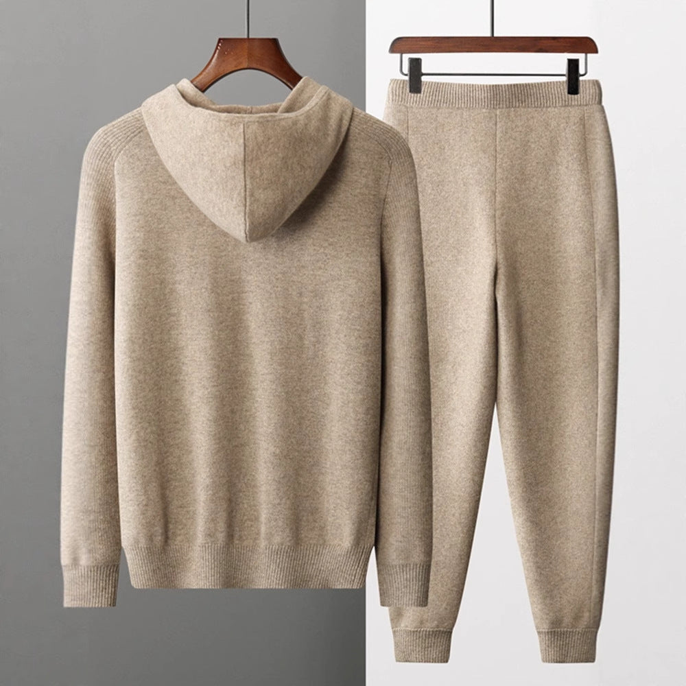 Della | Mens Knitted Tracksuit Two Piece Set Hooded Cardigan Joggers Wool