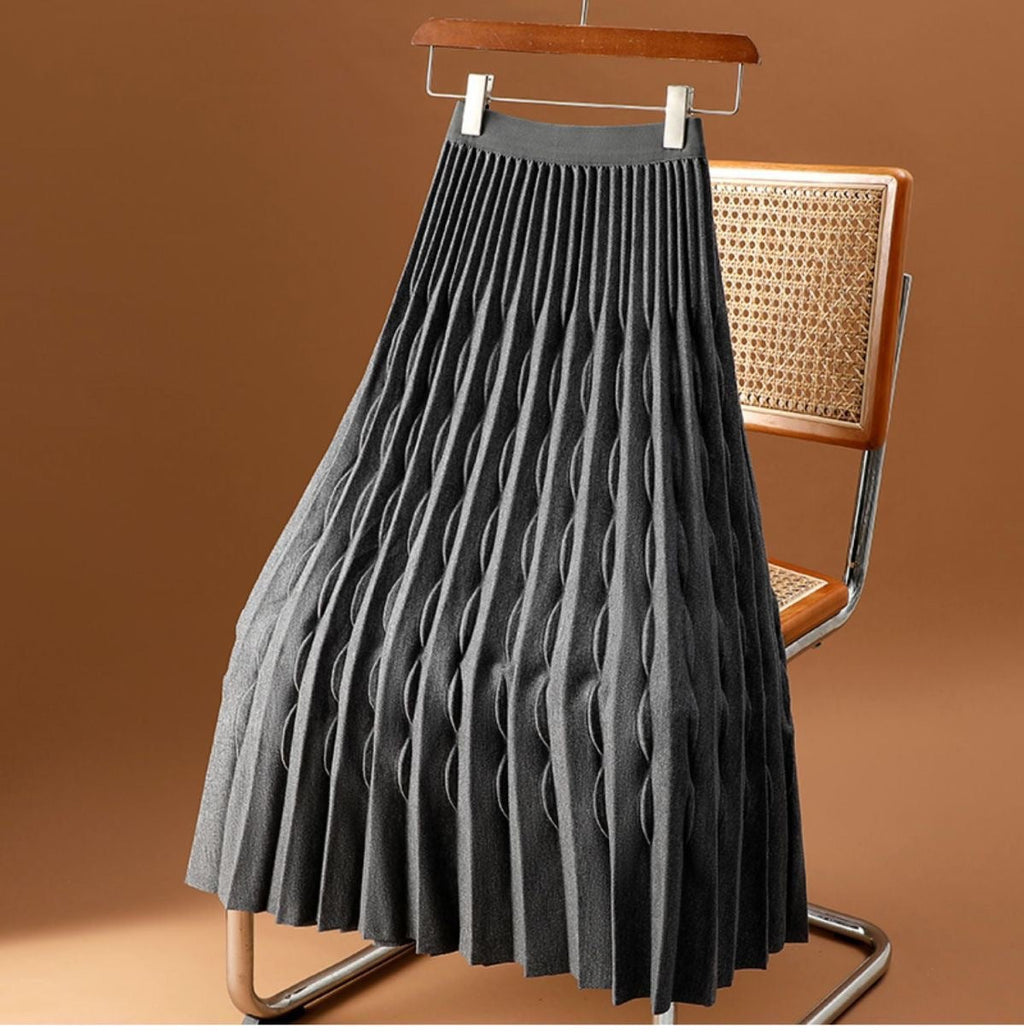 Jarvis | Womens Pleated Skirt A Line High Waisted Knitted Long Skirt