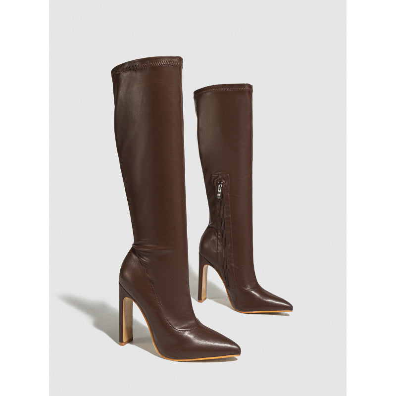 Verity | Womens Knight Boots Pointed Toe Stiletto Heel Ankle Boots