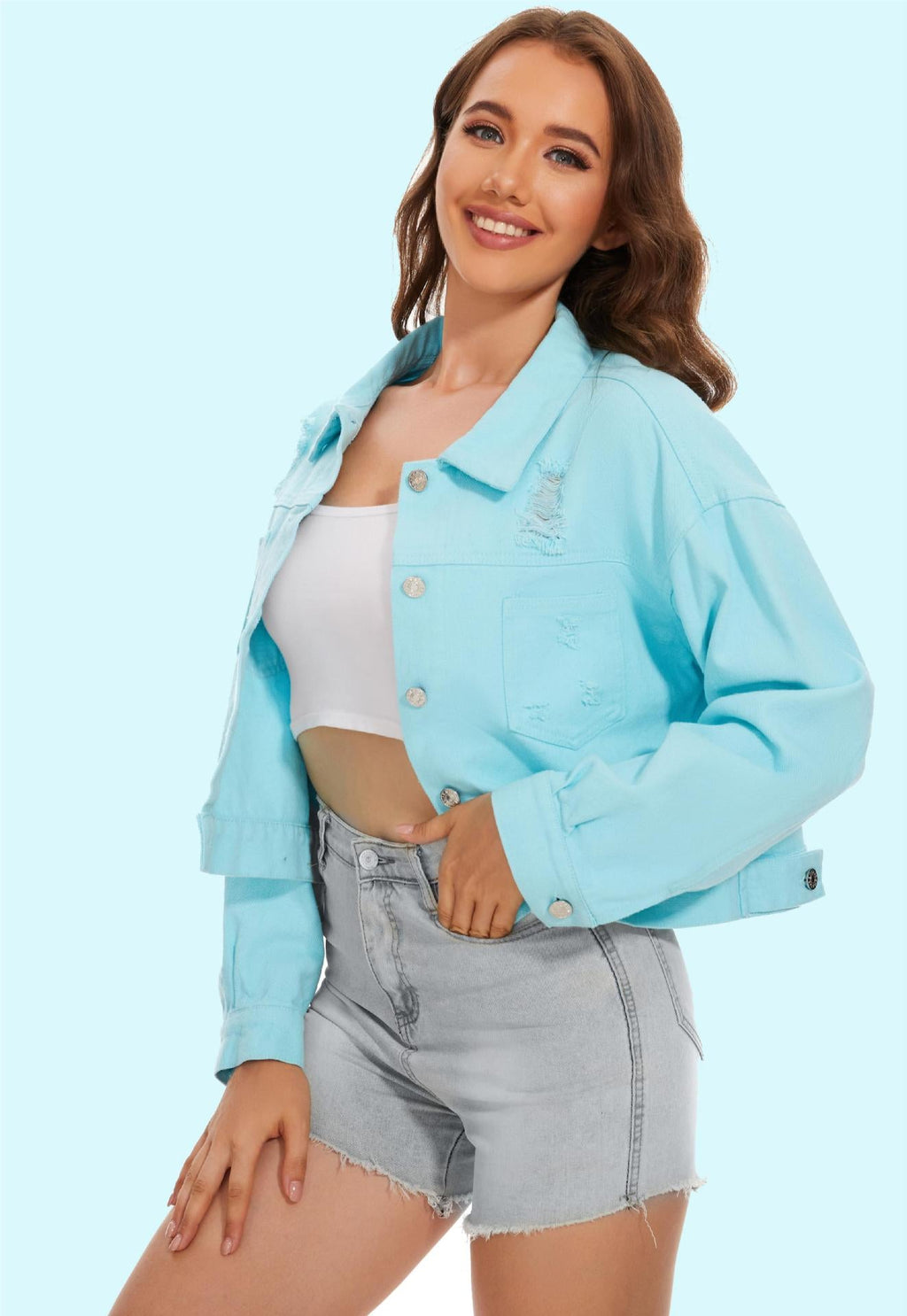 Genevieve | Womens Distressed Fringe Denim Jacket