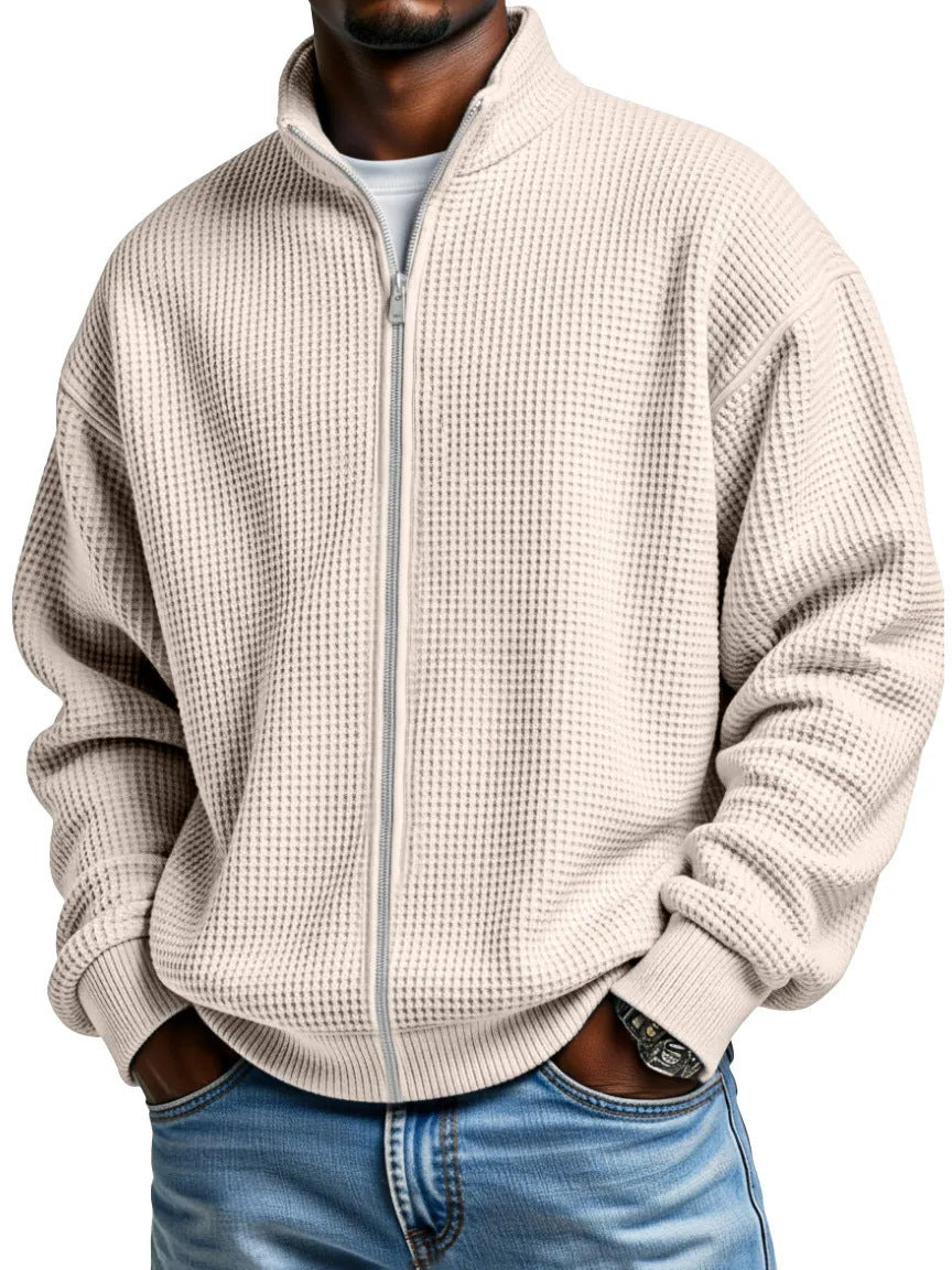 Ivor | Mens Waffle Jacket Stand Collar Zip Up Casual Jacket