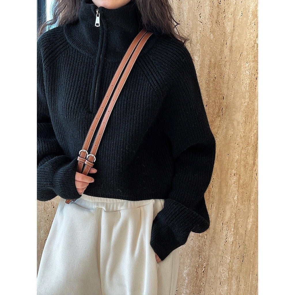 Zephyr | Womens Jumper Knitted Zip Up Loose Turtleneck Warm Sweater