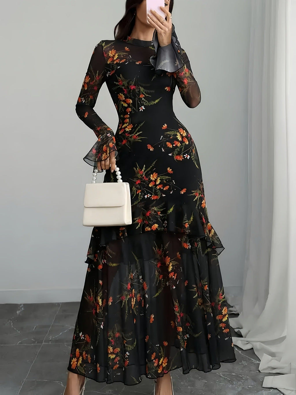 Amara | Womens Floral Dress Spaghetti Strap French Midi Dress