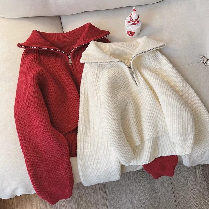 Zephyr | Womens Jumper Knitted Zip Up Loose Turtleneck Warm Sweater