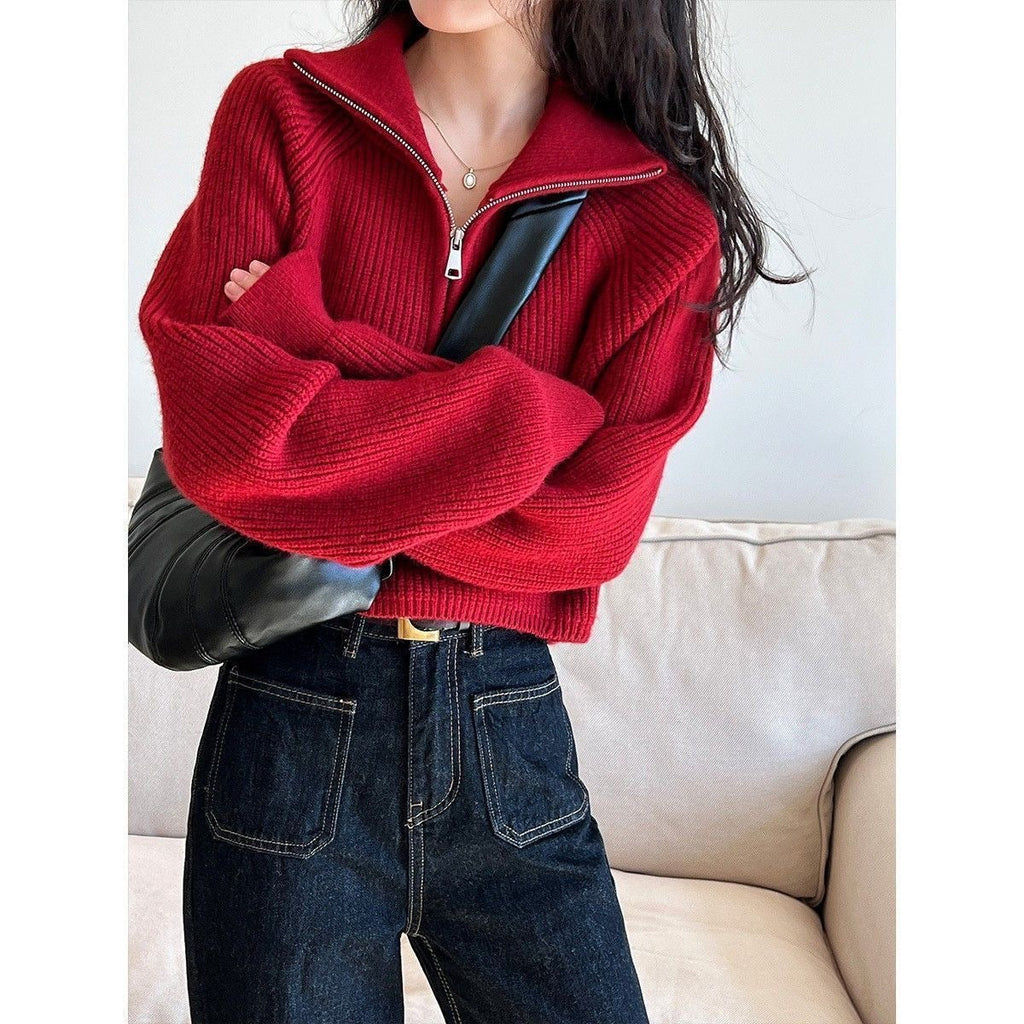 Zephyr | Womens Jumper Knitted Zip Up Loose Turtleneck Warm Sweater