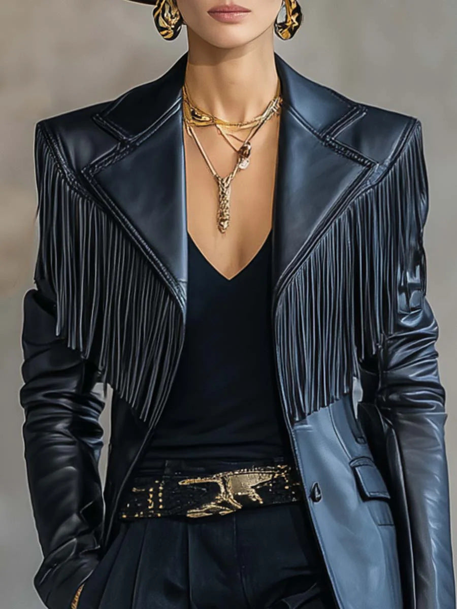 Maren | Womens Leather Jacket Tassel Biker Moto Jacket