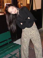 Esmee | Womens Wide Leg Jeans High Waisted Leopard Print Straight Leg Denim