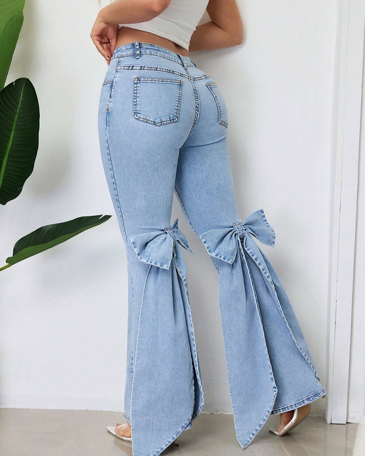 Imogen | Womens Jeans Flare High Waisted Bow Wide Leg Denim
