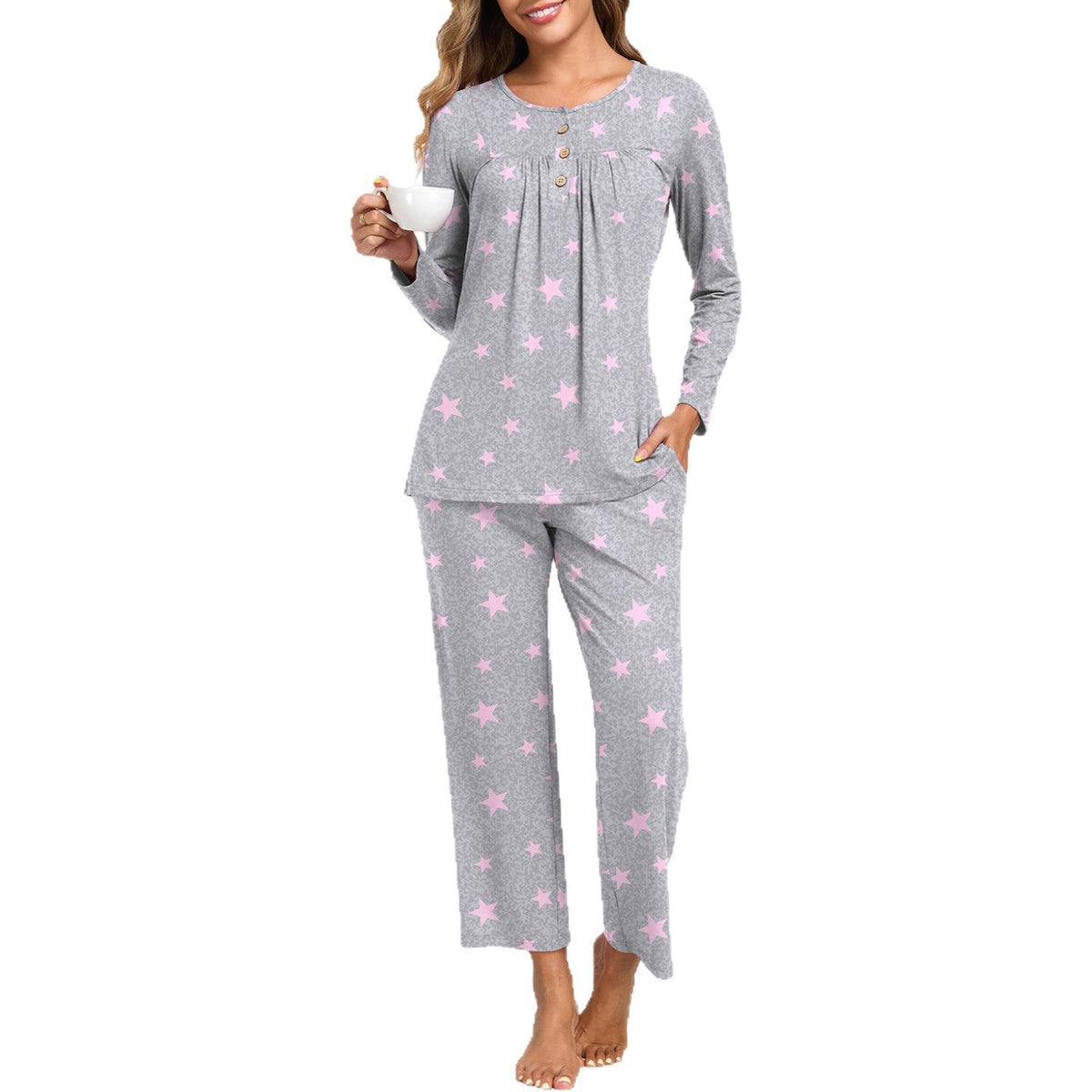 Harriet | Womens Long Sleeve Pyjama Set With Pockets Loungewear