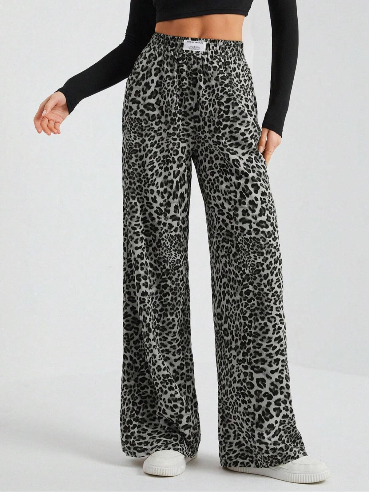Iris | Womens Wide Leg Trousers Leopard Print High Waisted Palazzo Casual Pants