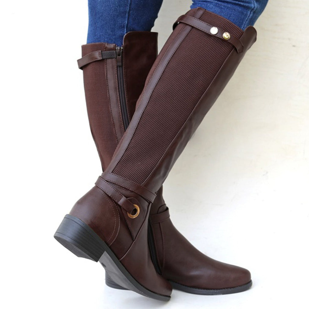 Juniper | Womens Knee High Chunky Heel Side Zip Boots - 5