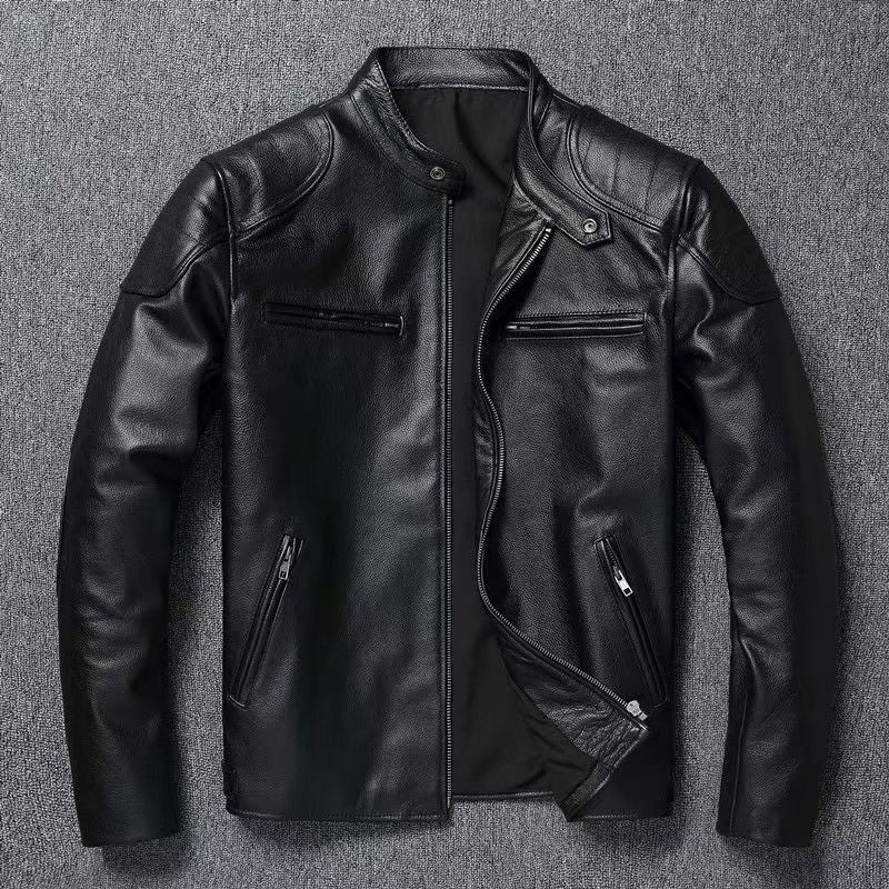 Garrick | Mens Leather Jacket Stand Collar Motorcycle Biker Jacket - 10