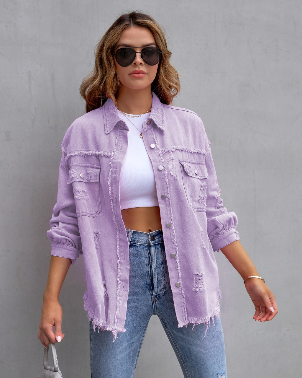 Clarissa | Womens Longline Distressed Denim Jacket