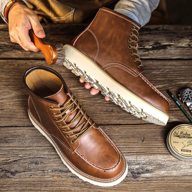 Florian | Mens Leather Work Boots Retro Motorcycle British Style Boots - 3