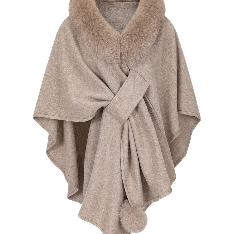 Sabine | Womens Shawl Cape Faux Fur Poncho Wrap