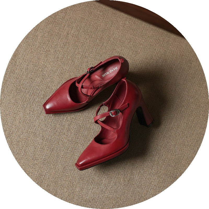 Beatrix | Womens Pointed Toe Chunky Heel Buckle High Heel Shoes - 2