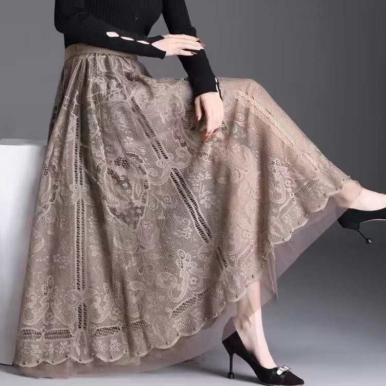 Finnian | Womens Maxi Skirt A Line High Waisted Beaded Tulle Long Skirt
