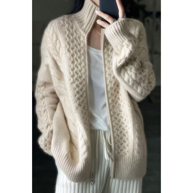 Rufus | Womens Cardigan Knitted Jumper Zip Turtleneck Sweater Jacket - 1