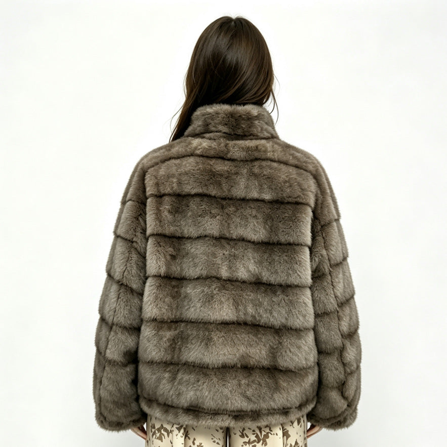 Cyrus | Womens Faux Fur Coat Mink Stand Collar Short Winter Coat