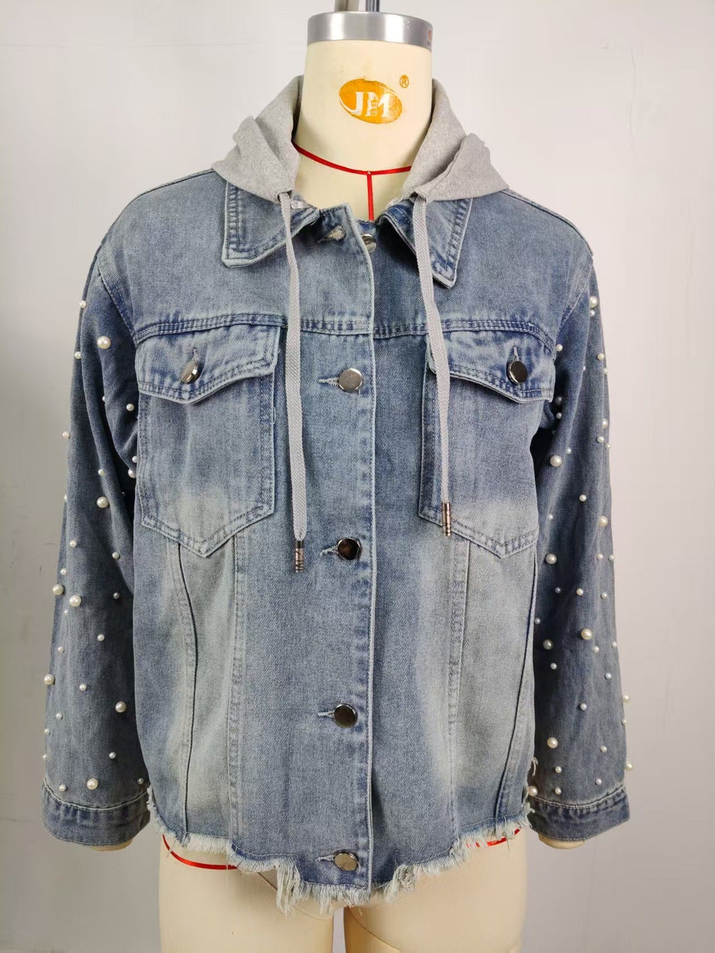 Cordelia | Womens Hooded Beaded Denim Jacket