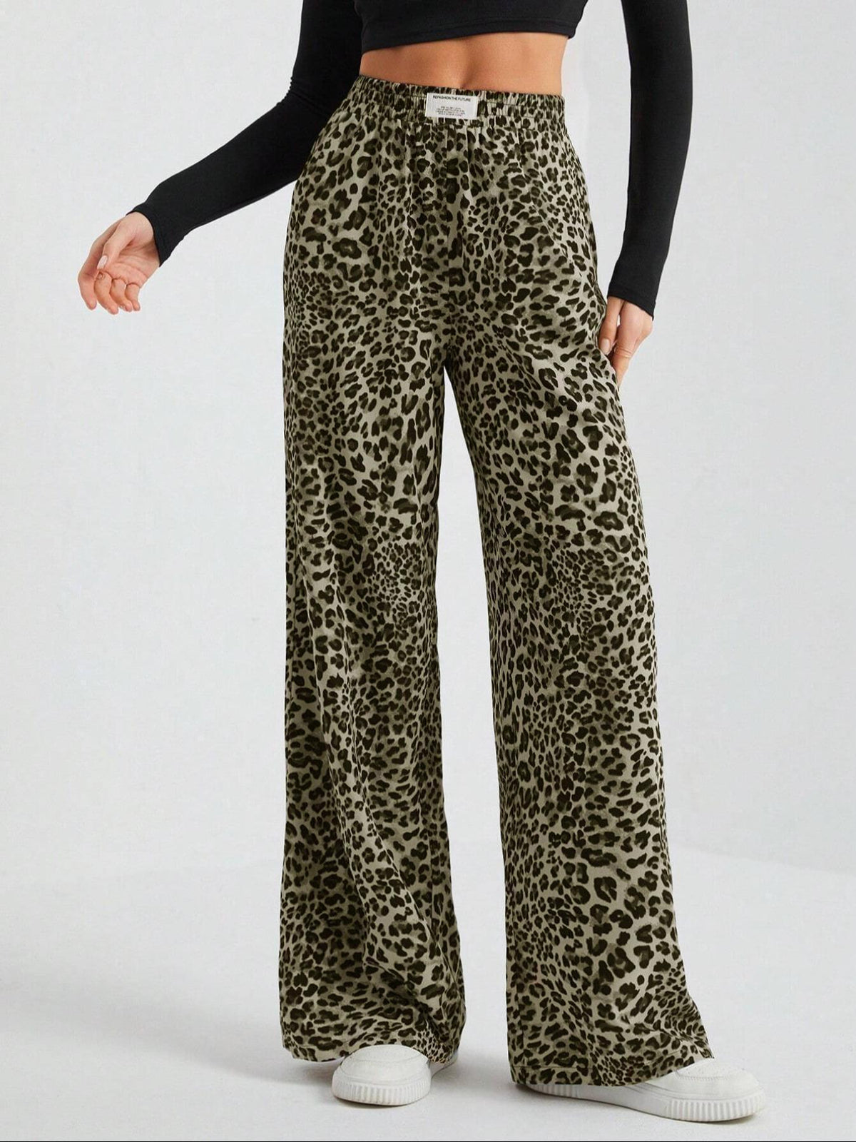 Iris | Womens Wide Leg Trousers Leopard Print High Waisted Palazzo Casual Pants