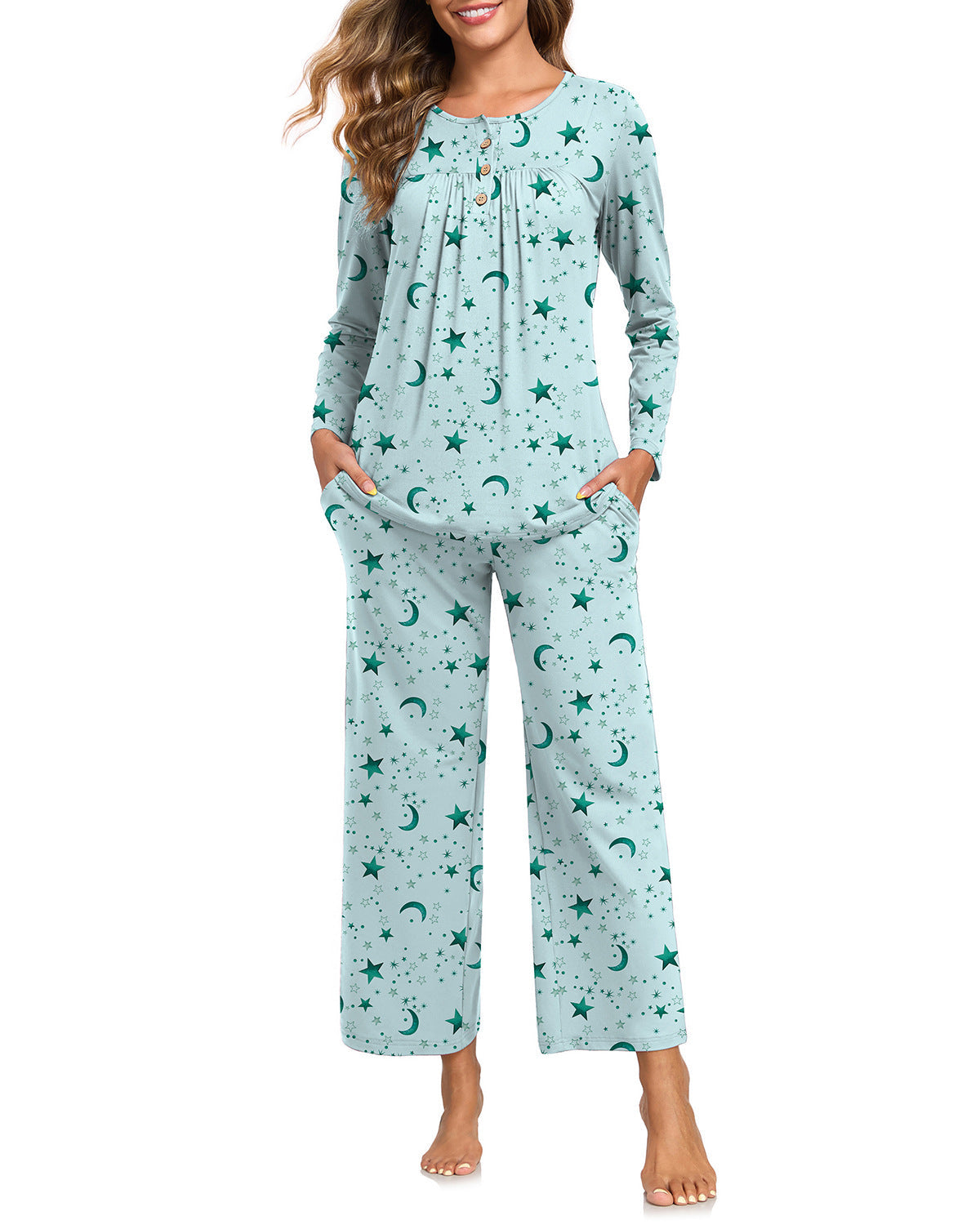 Harriet | Womens Long Sleeve Pyjama Set With Pockets Loungewear