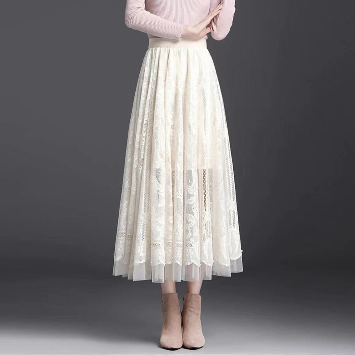 Finnian | Womens Maxi Skirt A Line High Waisted Beaded Tulle Long Skirt