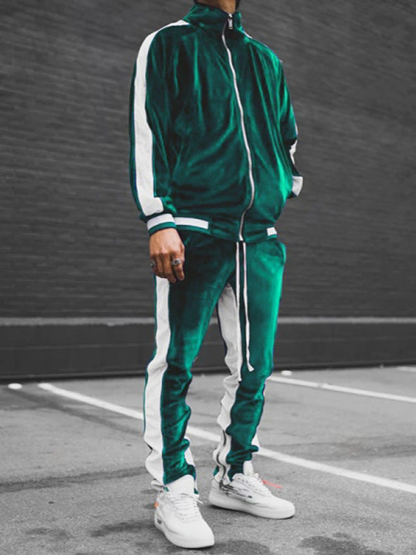 Anouk | Mens Tracksuit Velvet Two Piece Set Jacket Joggers Loungewear
