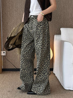 Esmee | Womens Wide Leg Jeans High Waisted Leopard Print Straight Leg Denim
