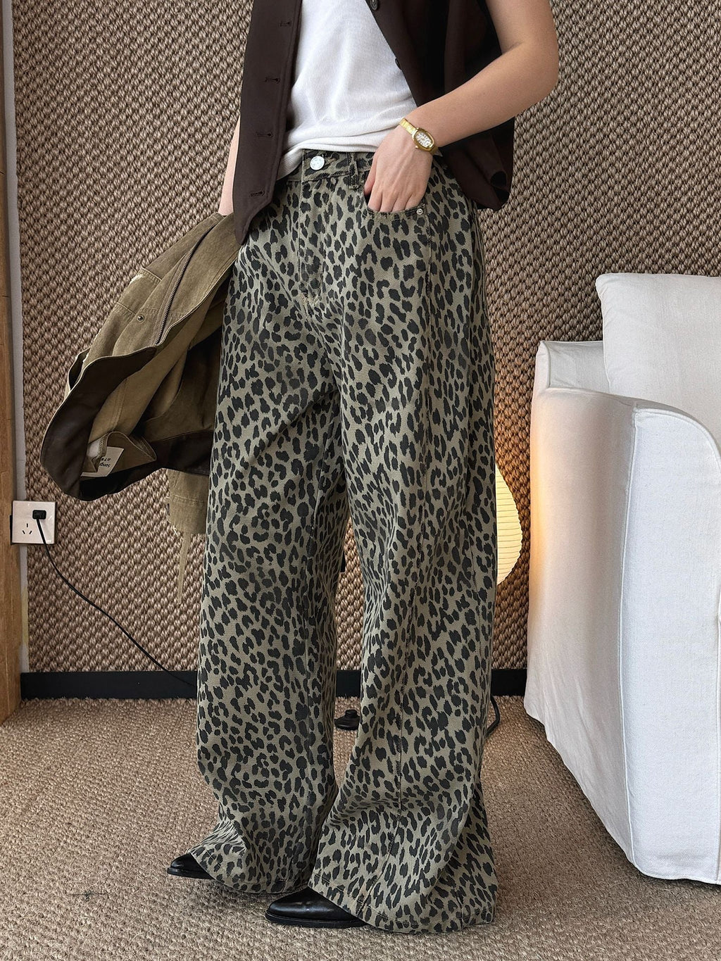 Greta | Womens High Waisted Jeans Leopard Print Straight Leg Slim Denim