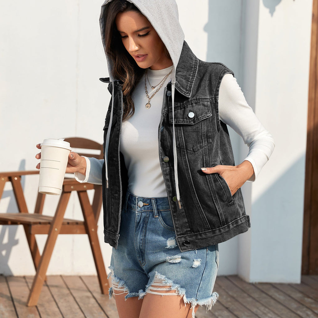 Genevieve | Womens Hooded Denim Gilet