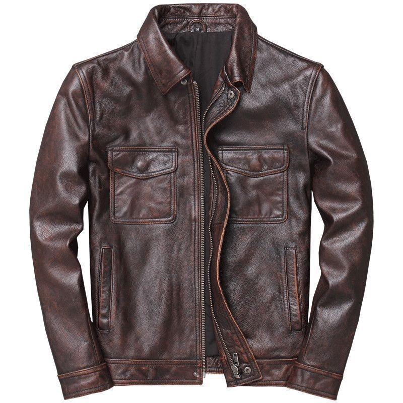 Garrick | Mens Leather Jacket Stand Collar Motorcycle Biker Jacket - 9
