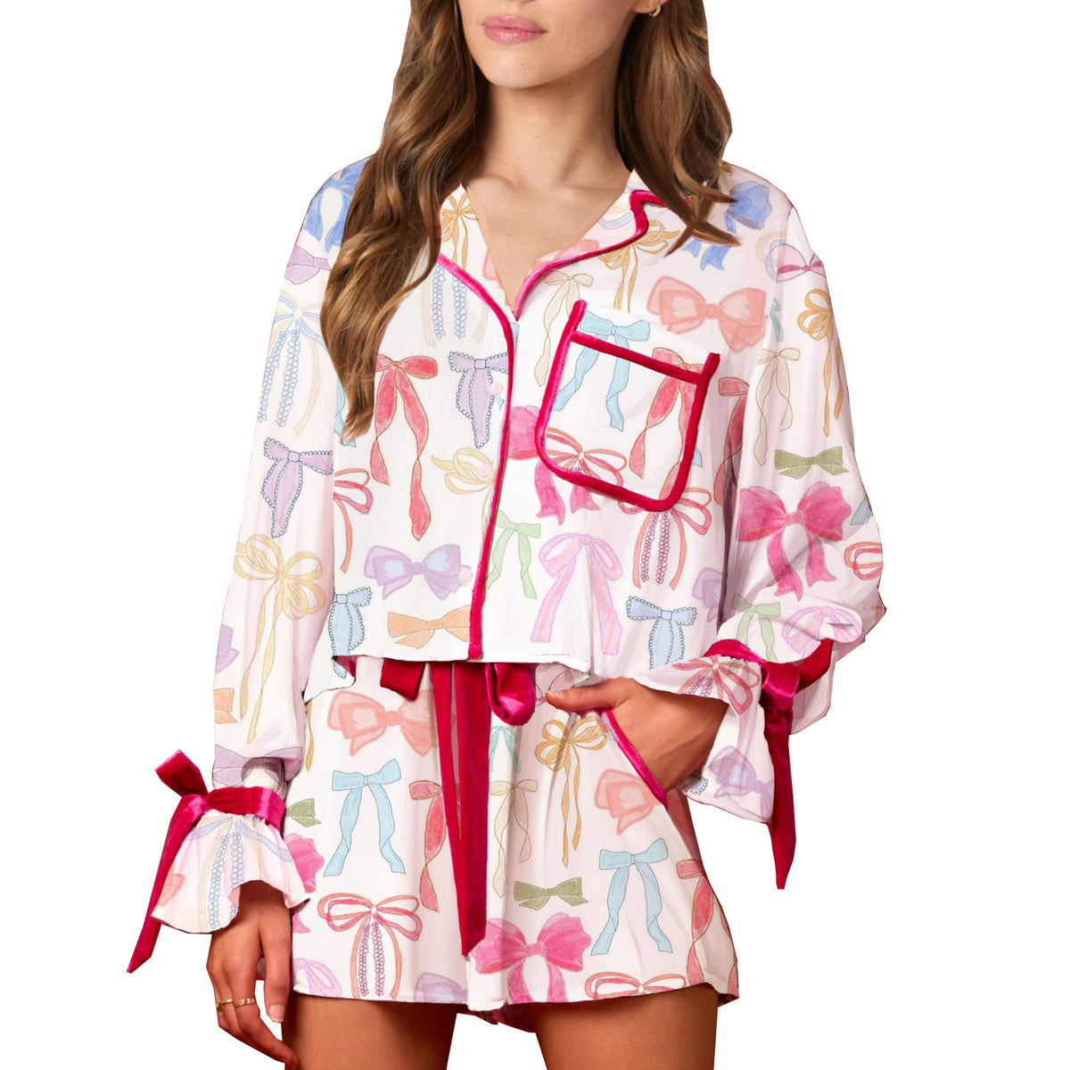 Florence | Womens Printed Long Sleeve Pyjama Shorts Set