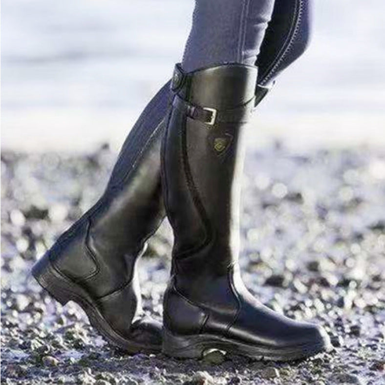 Amos | Womens Knee High Riding Buckle Equestrian Retro Boots - 2