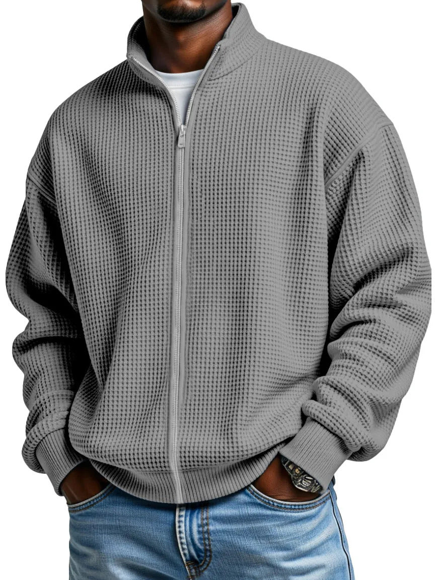 Ivor | Mens Waffle Jacket Stand Collar Zip Up Casual Jacket