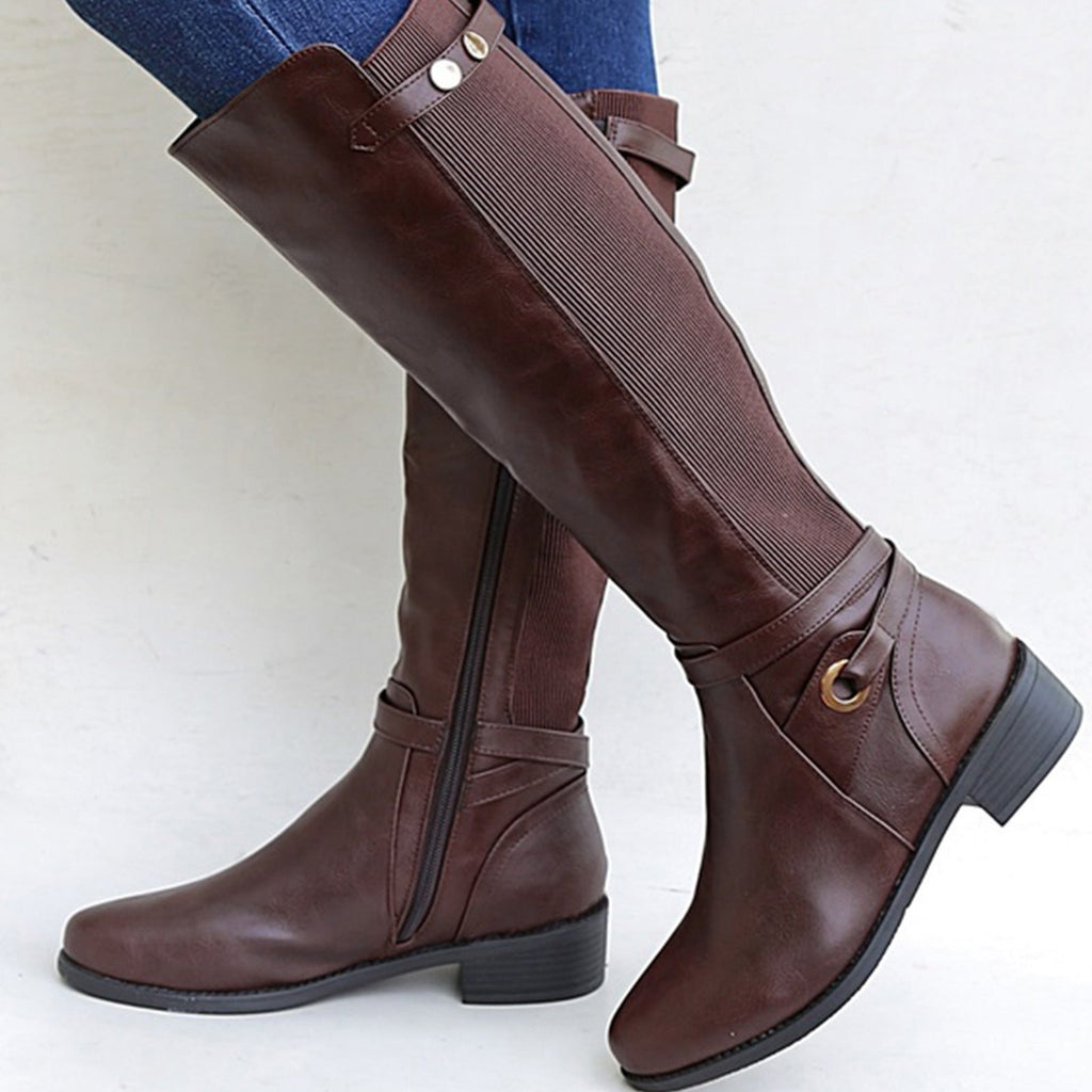 Juniper | Womens Knee High Chunky Heel Side Zip Boots - 7