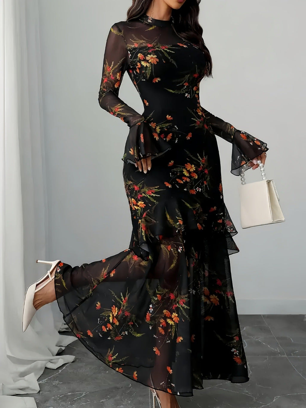 Amara | Womens Floral Dress Spaghetti Strap French Midi Dress