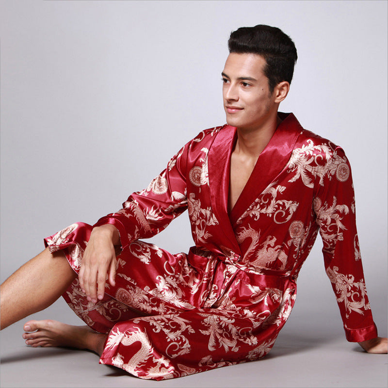 Alaric | Mens Dressing Gown Satin Kimono Bathrobe Robe Loungewear
