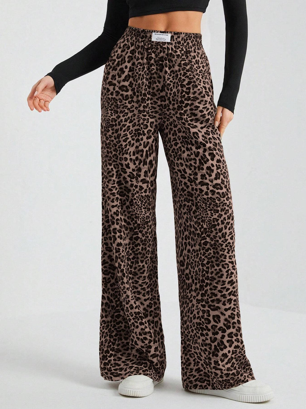 Iris | Womens Wide Leg Trousers Leopard Print High Waisted Palazzo Casual Pants