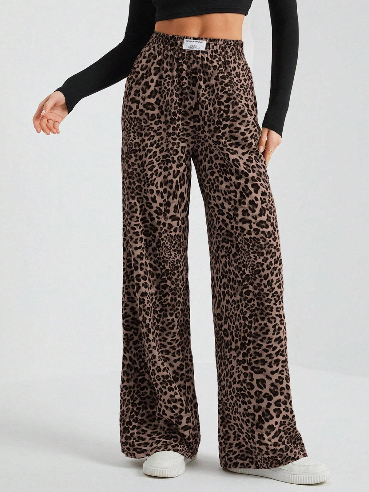 Iris | Womens Wide Leg Trousers Leopard Print High Waisted Palazzo Casual Pants