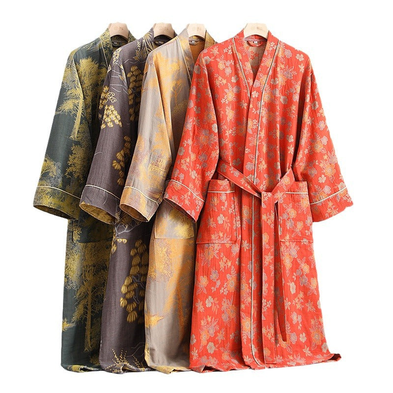 Fern | Womens Dressing Gown Cotton Kimono Bathrobe Robe