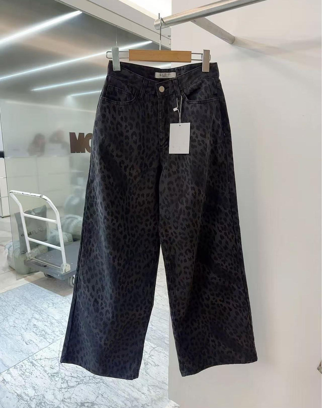 Esmee | Womens Wide Leg Jeans High Waisted Leopard Print Straight Leg Denim
