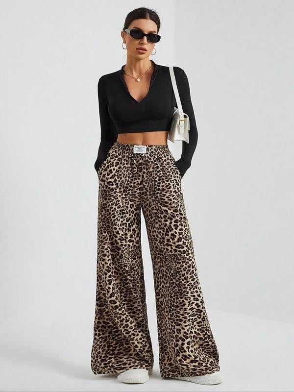 Esmee | Womens Wide Leg Jeans High Waisted Leopard Print Straight Leg Denim