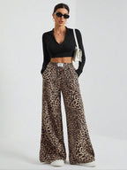 Esmee | Womens Wide Leg Jeans High Waisted Leopard Print Straight Leg Denim