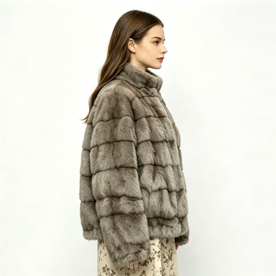 Cyrus | Womens Faux Fur Coat Mink Stand Collar Short Winter Coat