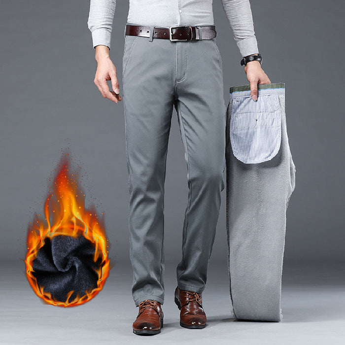 Reuben | Mens Work Straight Leg Business Casual Fleece Lined Trousers - 12