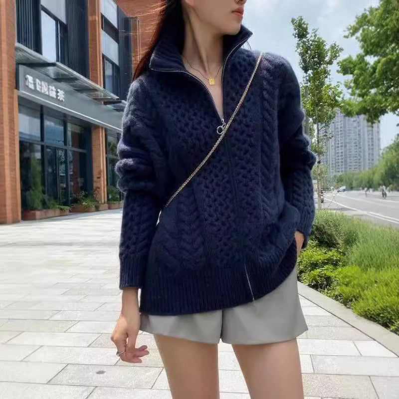 Rufus | Womens Cardigan Knitted Jumper Zip Turtleneck Sweater Jacket - 3