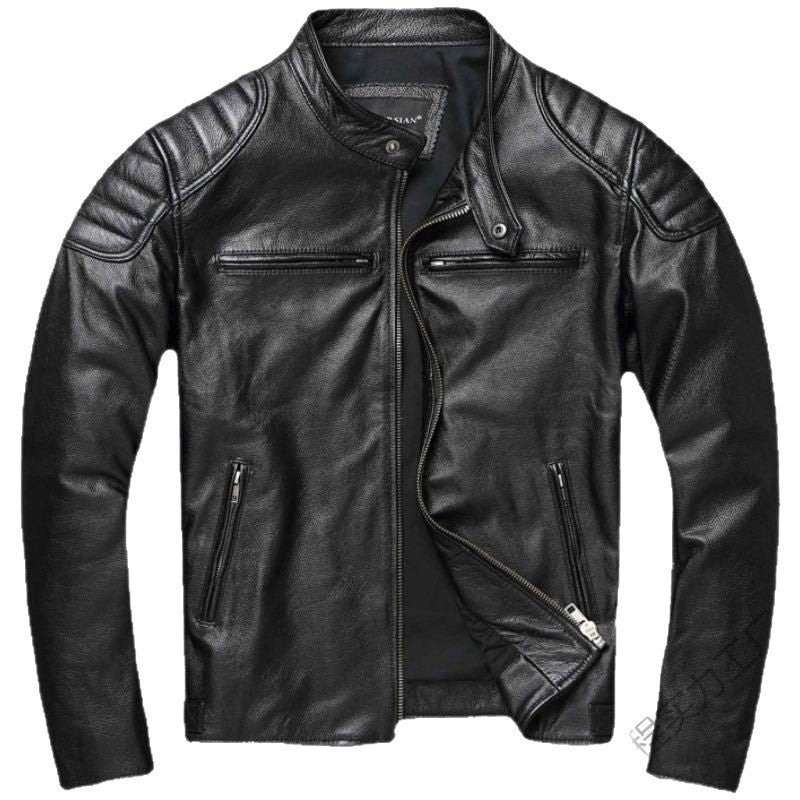 Garrick | Mens Leather Jacket Stand Collar Motorcycle Biker Jacket - 5